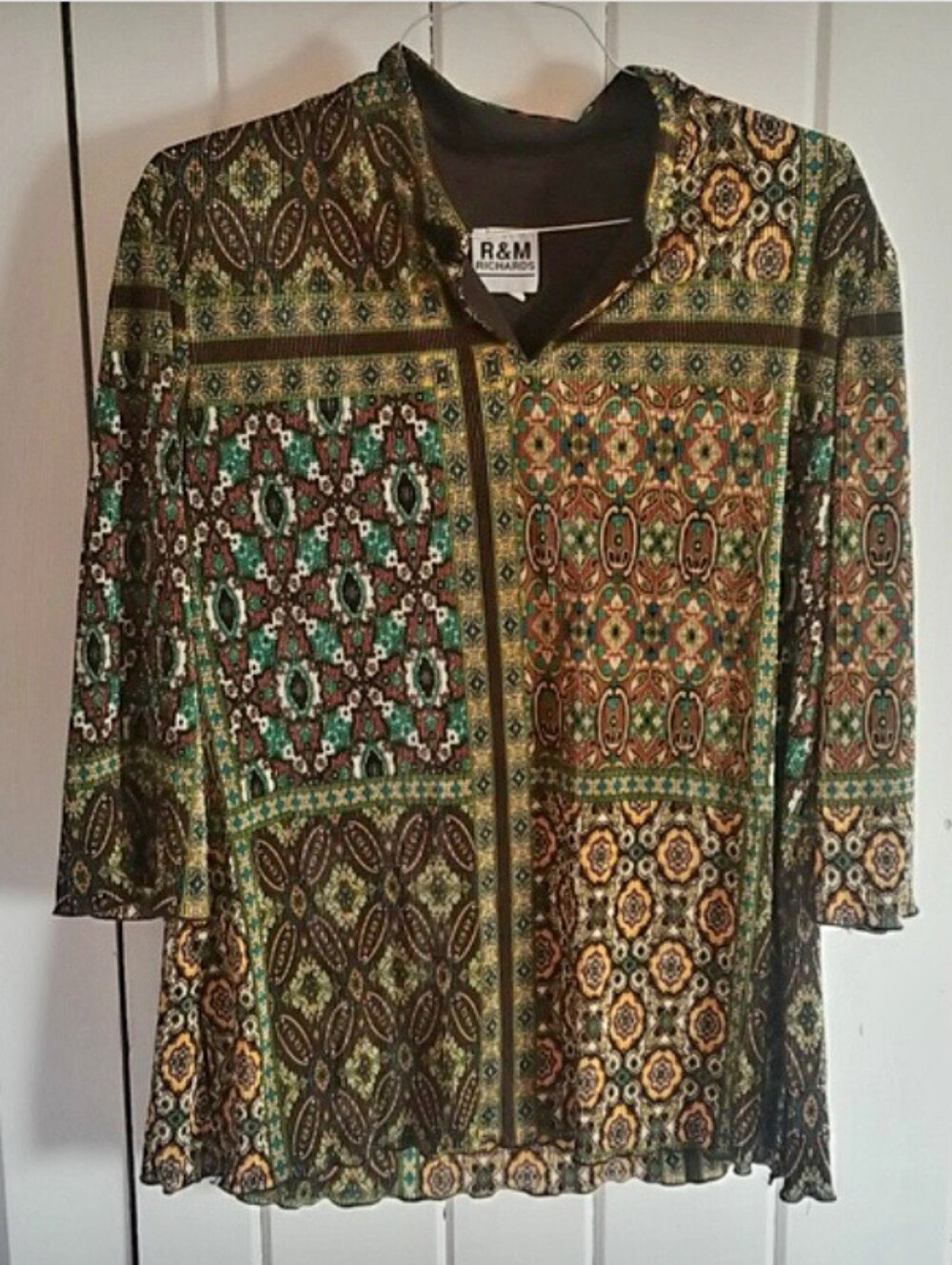 Women's Plus Patterned Boho Vintage Blouse Shirt 3/4 Sleeve Flowy Warm Colors 16